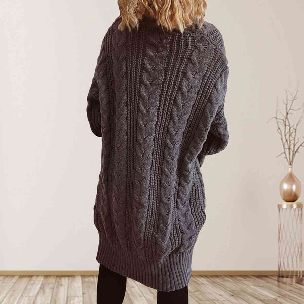 Cable-Knit Open Front Dropped Shoulder Cardigan Trendsi