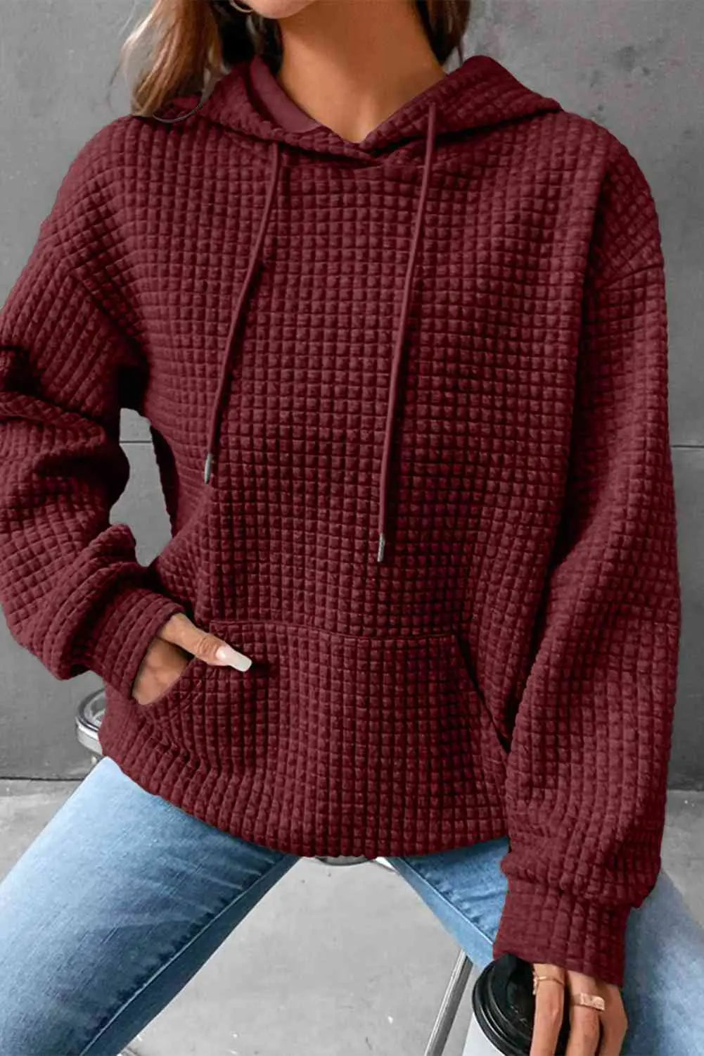 Dropped Shoulder Pocketed Hoodie Trendsi