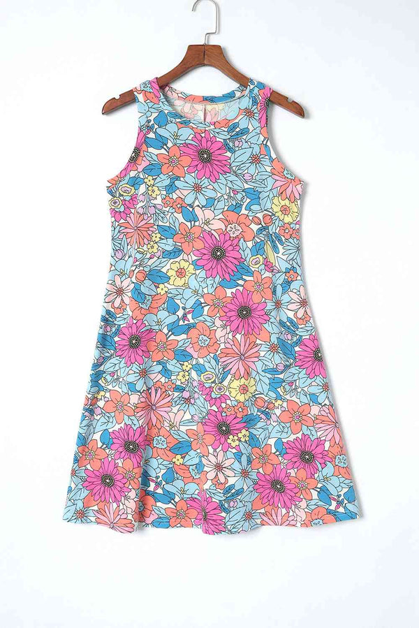 Floral Round Neck Sleeveless Dress -BazaarBey - www.shopbazaarbey.com