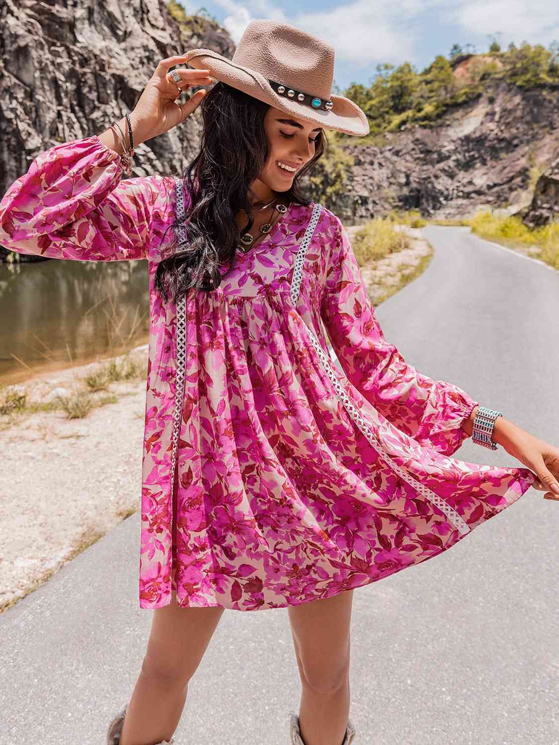 Long Sleeve V-Neck Mini Dress -BazaarBey - www.shopbazaarbey.com