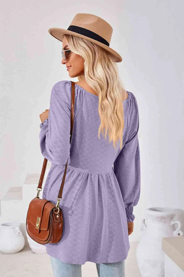 V-Neck Lantern Sleeve Blouse Bazaarbey