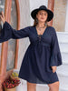 Plus Size Tie Front V-Neck Flare Sleeve Dress -BazaarBey - www.shopbazaarbey.com