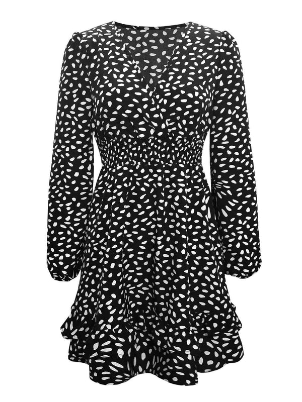 Printed Ruffle Trim Smocked Mini Dress -BazaarBey - www.shopbazaarbey.com