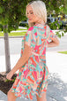 Multicolored Tie Neck Short Sleeve Tiered Dress -BazaarBey - www.shopbazaarbey.com