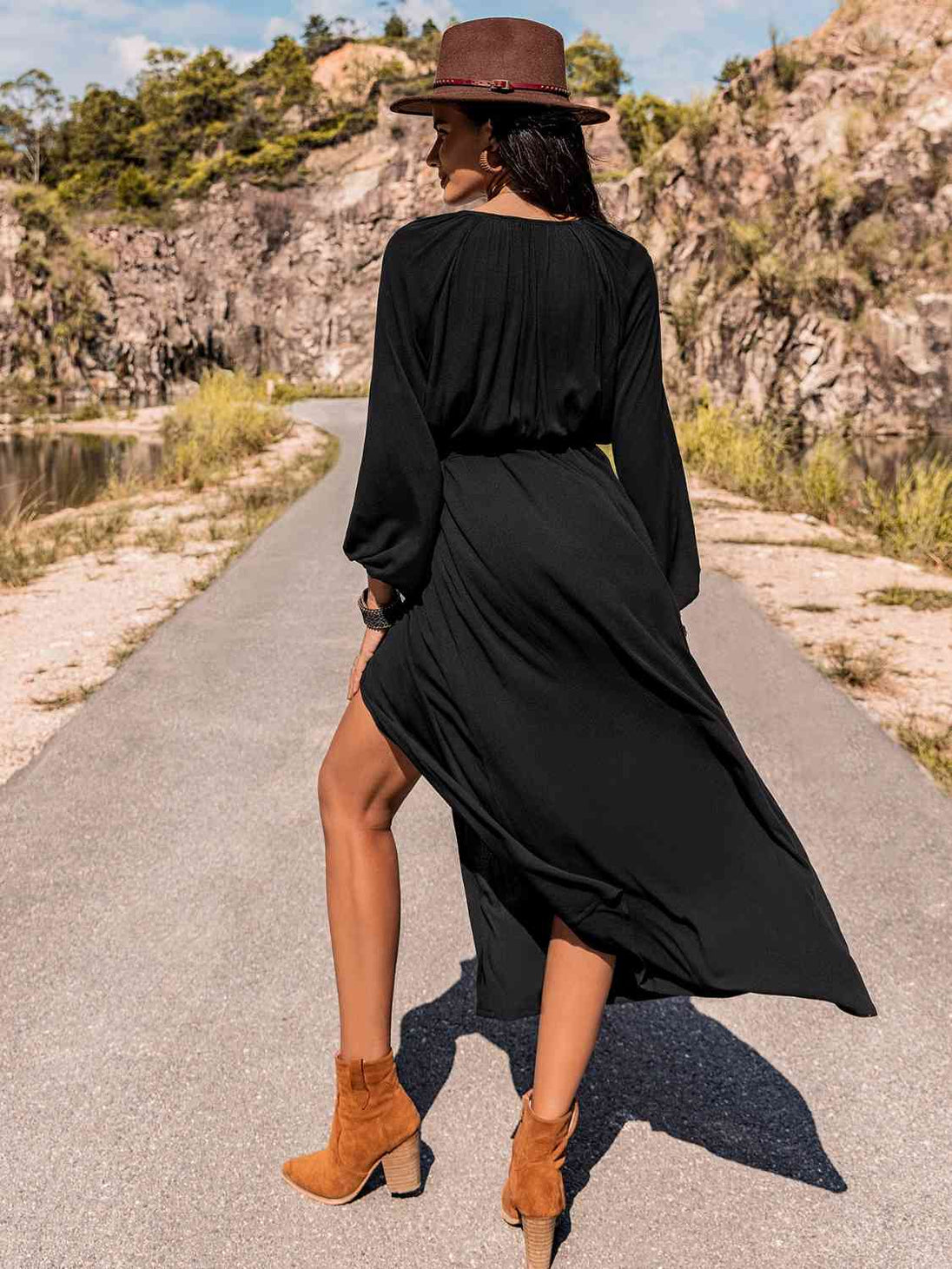 Long Sleeve Round Neck Dress -BazaarBey - www.shopbazaarbey.com