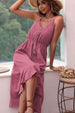 Spaghetti Strap Decorative Button Ruffled Dress -BazaarBey - www.shopbazaarbey.com