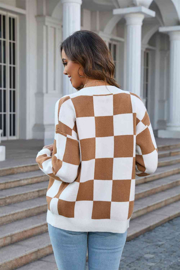 Button-Up V-Neck Dropped Shoulder Cardigan Bazaarbey