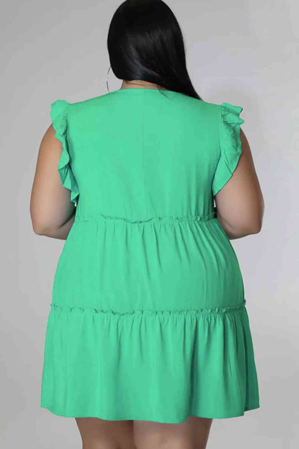 Plus Size V-Neck Frill Trim Mini Dress -BazaarBey - www.shopbazaarbey.com