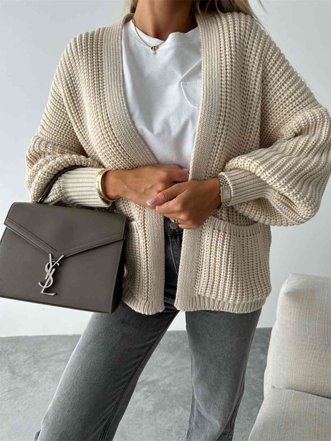 Open Front Dropped Shoulder Cardigan Bazaarbey