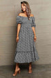 Floral Lace-Up Off-Shoulder Midi Dress -BazaarBey - www.shopbazaarbey.com