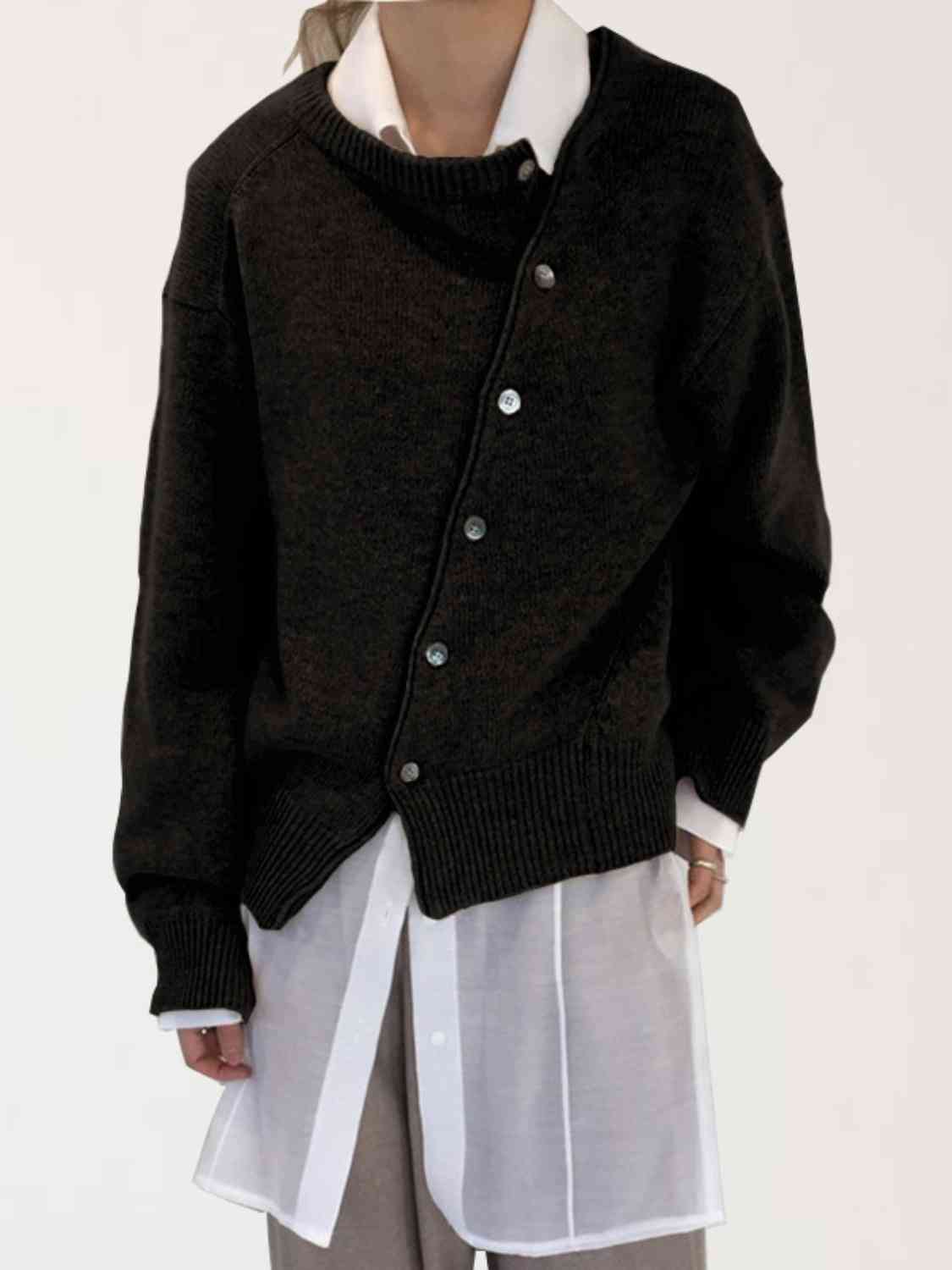 Dropped Shoulder Buttoned Cardigan Bazaarbey