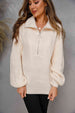 Collared Neck Zip-Up Knit Top Trendsi