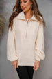 Collared Neck Zip-Up Knit Top Trendsi