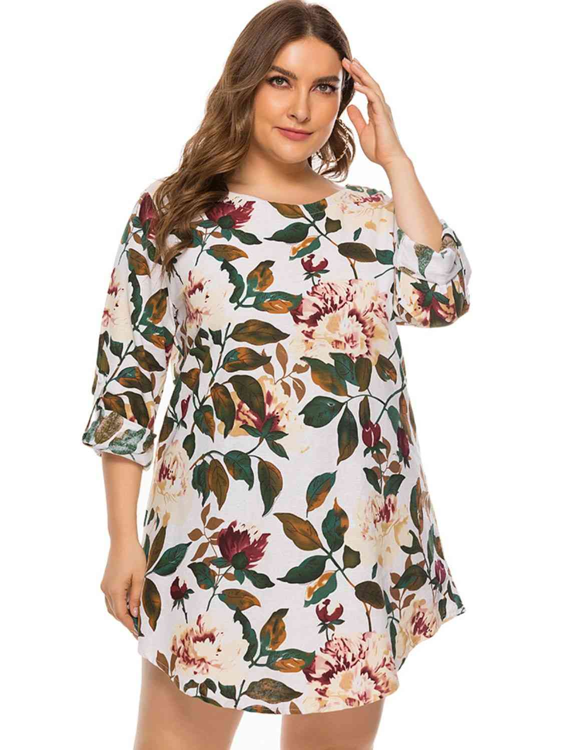 Full Size Floral Long Sleeve Mini Dress -BazaarBey - www.shopbazaarbey.com