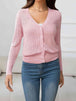 V-Neck Long Sleeve Buttoned Knit Top Trendsi