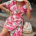 Floral Tied Short Sleeve Mini Dress -BazaarBey - www.shopbazaarbey.com