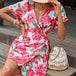Floral Tied Short Sleeve Mini Dress -BazaarBey - www.shopbazaarbey.com