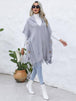 Fringe Trim Buttoned Hooded Poncho Bazaarbey