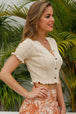 Buttoned Frill Hem Cropped Knit Top Trendsi