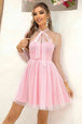 Tie Neck Open Back Mesh Dress -BazaarBey - www.shopbazaarbey.com