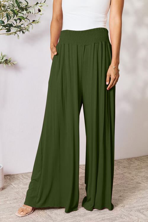   Smocked Wide Waistband Wide Leg Pants Bazaarbey