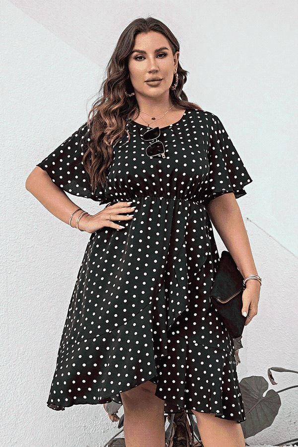 Plus Size Pol Flutter Sleeve Dress -BazaarBey - www.shopbazaarbey.com