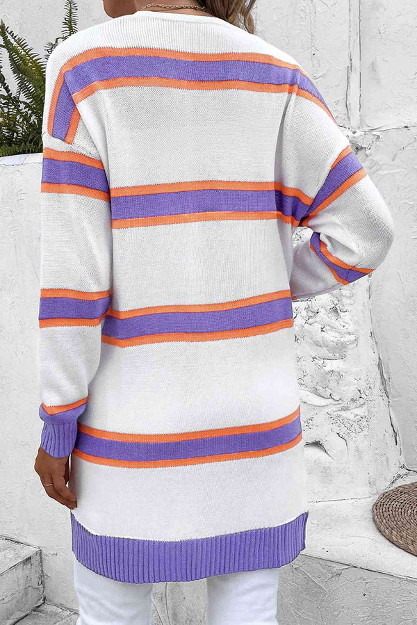 Striped Dropped Shoulder Cardigan Bazaarbey