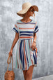 Striped Round Neck Dress -BazaarBey - www.shopbazaarbey.com