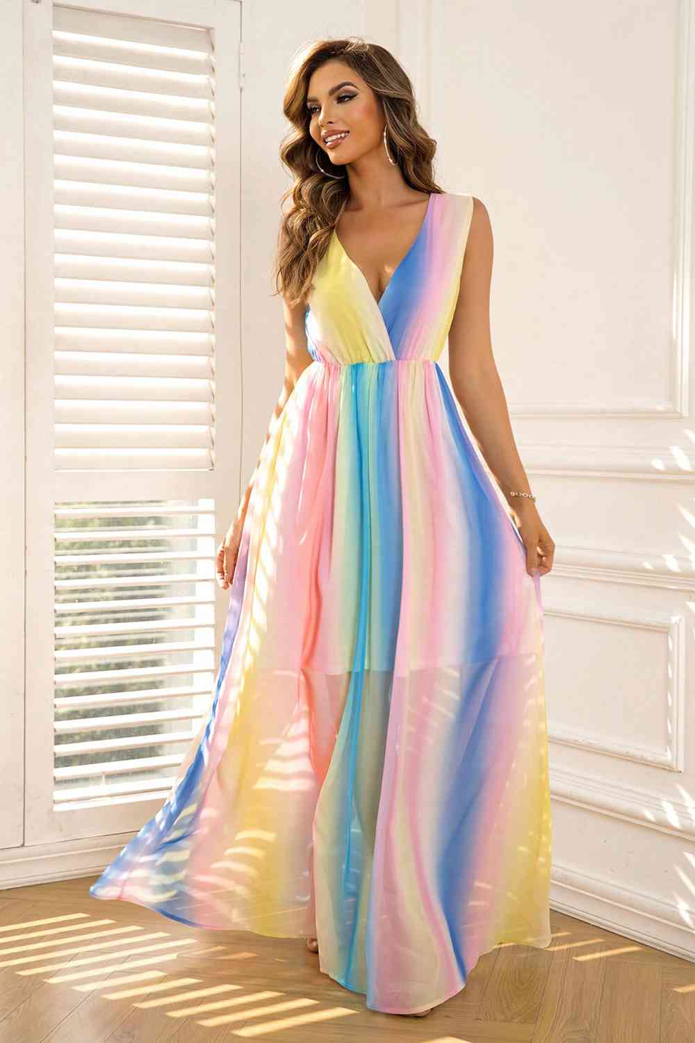 Surplice Neck Sleeveless Maxi Dress Bazaarbey