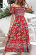 Floral Off-Shoulder Smocked Midi Dress -BazaarBey - www.shopbazaarbey.com