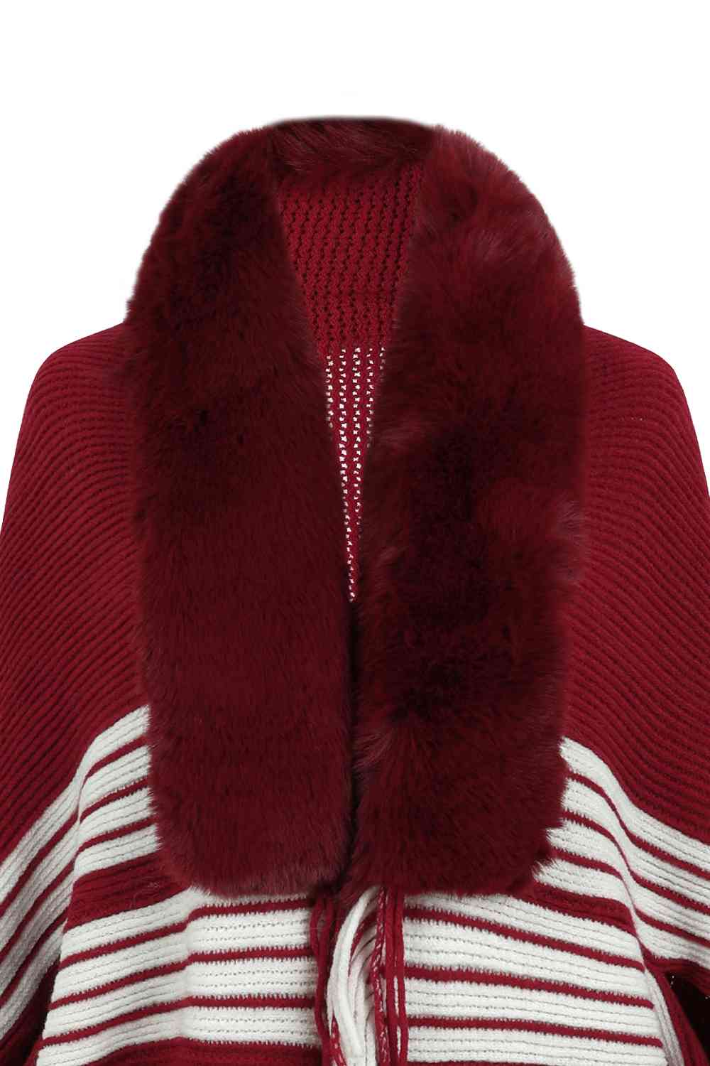 Striped Fringe Detail Long Sleeve Poncho Bazaarbey
