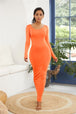 Round Neck Long Sleeve Maxi Wrap Dress -BazaarBey - www.shopbazaarbey.com