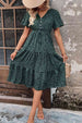Printed Buttoned V-Neck Flutter Sleeve Dress -BazaarBey - www.shopbazaarbey.com