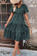 Printed Buttoned V-Neck Flutter Sleeve Dress -BazaarBey - www.shopbazaarbey.com