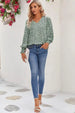 Printed V-Neck Smocked Lantern Sleeve Blouse Trendsi