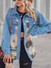 Geometric Raw Hem Button Up Denim Jacket Bazaarbey