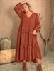 Plus Size Ruffled V-Neck Balloon Sleeve Dress -BazaarBey - www.shopbazaarbey.com