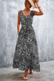 Printed V-Neck Tie Waist Maxi Dress Bazaarbey
