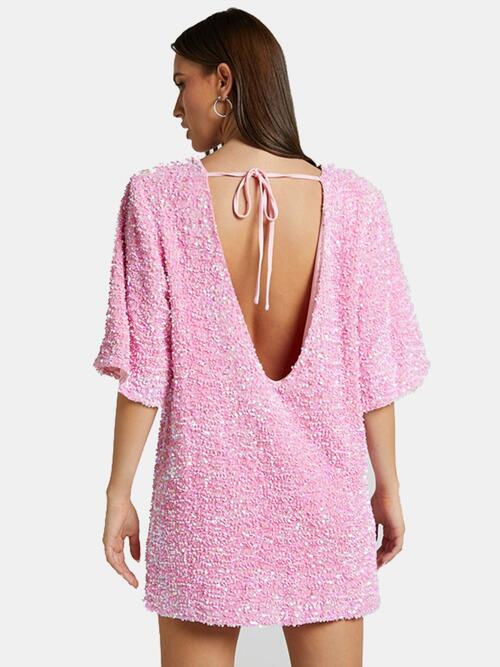 Sequin Tie Back Half Sleeve Mini Dress Bazaarbey