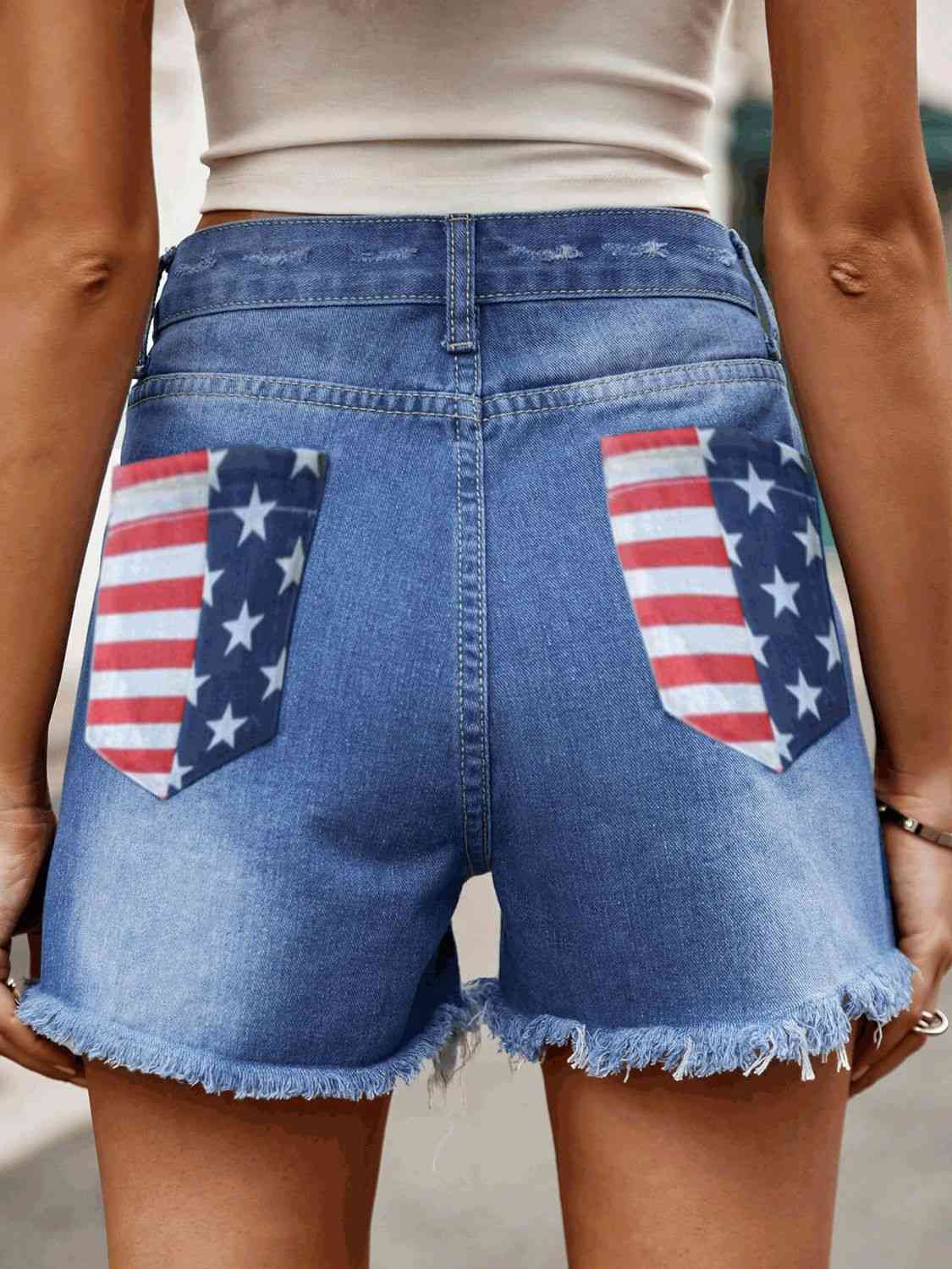 Raw Hem Denim Shorts with Pockets Bazaarbey