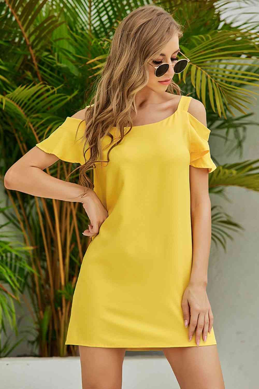 Cold-Shoulder Mini Dress -BazaarBey - www.shopbazaarbey.com