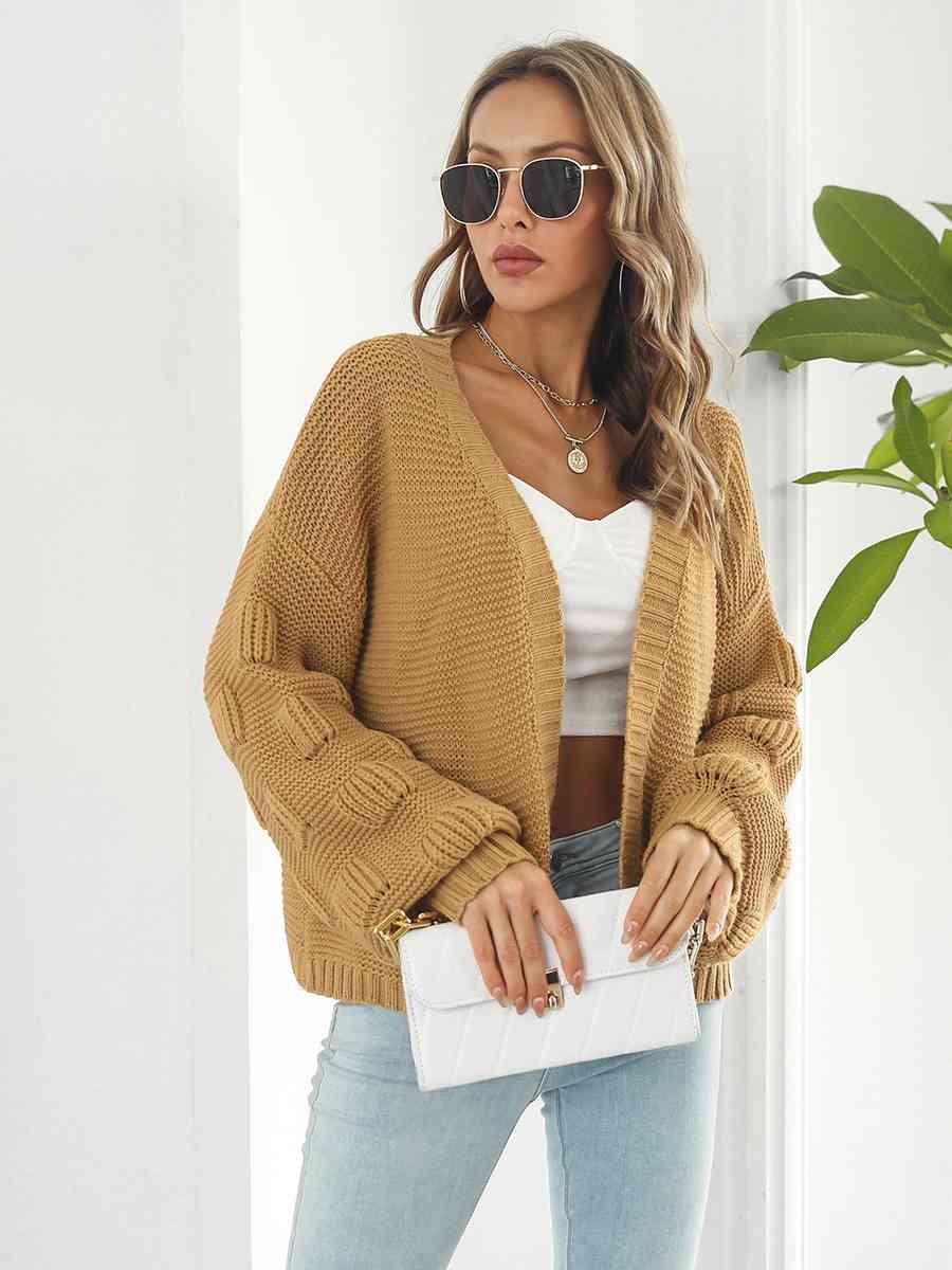 BazaarBey Open Front Ribbed Trim Cardigan Bazaarbey