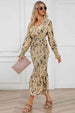 Printed V-Neck Smocked Midi Dress -BazaarBey - www.shopbazaarbey.com