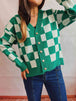 Checkered Open Front Button Up Cardigan Bazaarbey