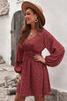 Smocked V-Neck Balloon Sleeve Dress Bazaarbey