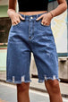 Raw Hem High Waist Denim Shorts with Pockets Bazaarbey