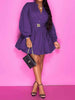 Notched Button Up Balloon Sleeves Dress -BazaarBey - www.shopbazaarbey.com