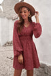 Smocked V-Neck Balloon Sleeve Dress Bazaarbey