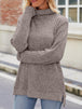 BazaarBey Ribbed Turtleneck Long Sleeve Slit Knit Top Bazaarbey