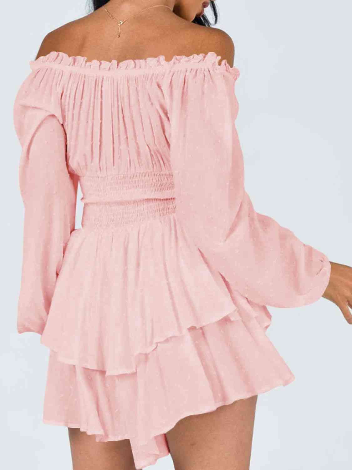 Off Shoulder Smocked Waist Romper -BazaarBey - www.shopbazaarbey.com
